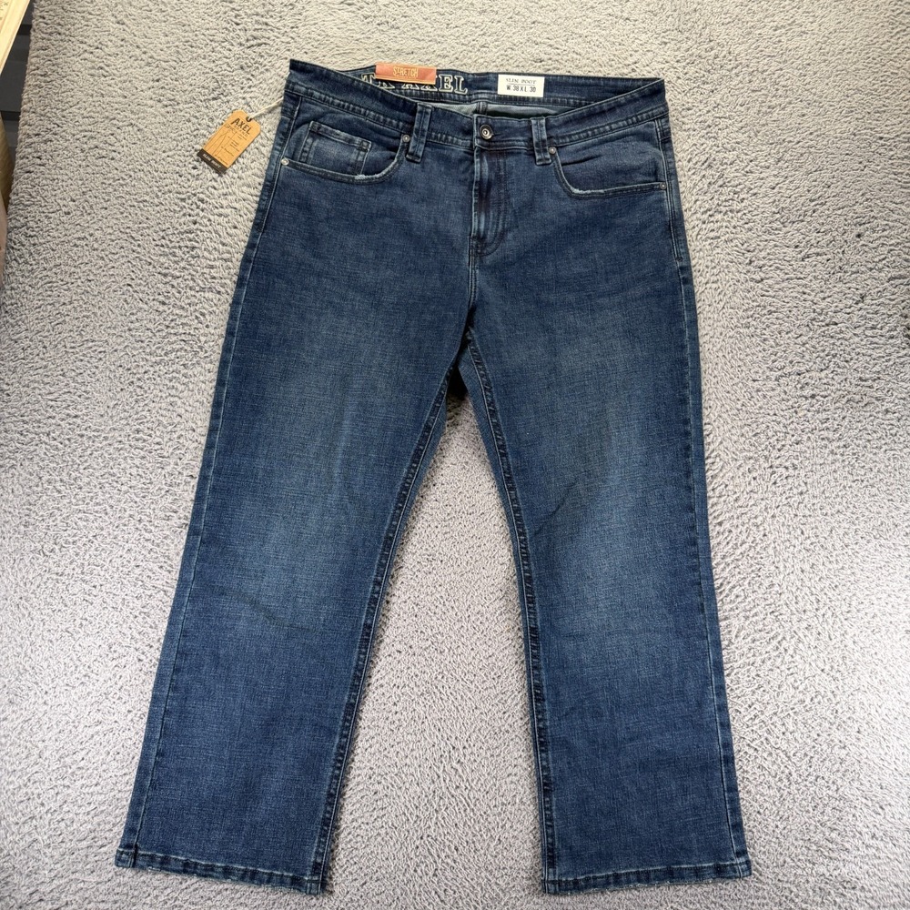 TK Axel Jeans Mens 38x30 Blue Cotton Denim Bootcut Slim Faded Workwear Stretch